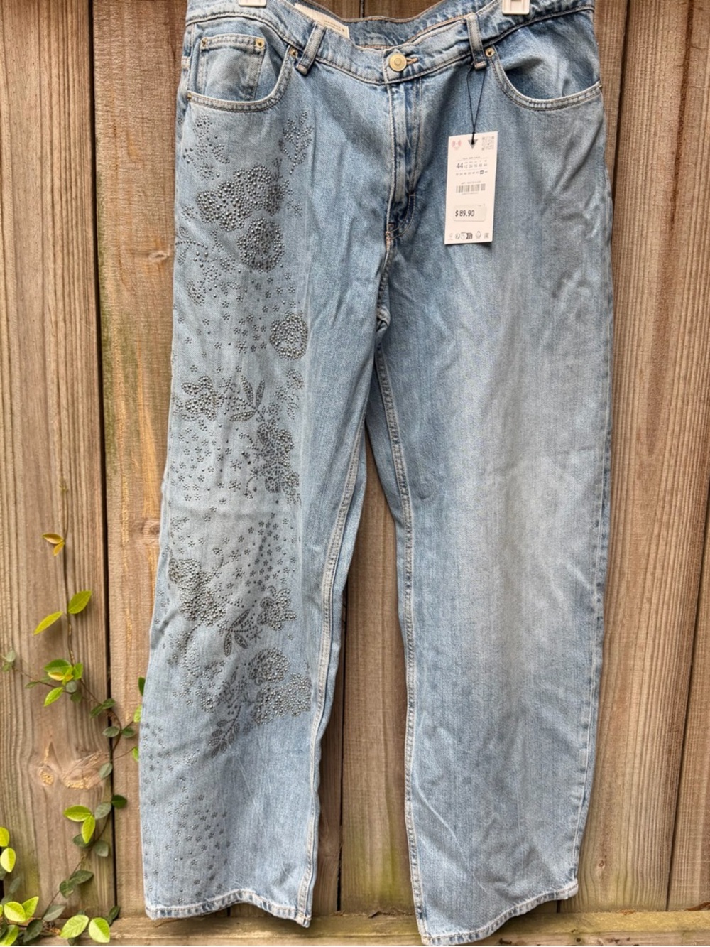 NWT/Zara TRF mid-rise rhinestone jeans/US12 - Picture 2 of 7